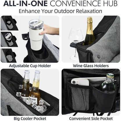 Heated Oversized Camping Chair - Heavy Duty Padded Folding Camping Chairs for Adults with Cooling Bag, Side Pocket, Cup Holder a