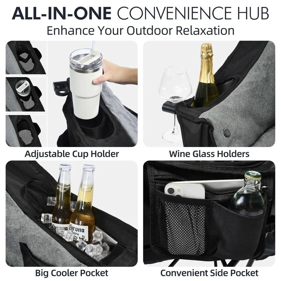Oversized Camping Chair Heavy Duty Padded Folding Camping Chairs for Adults with Cooling Bag, Side Pocket, Cup Holder and Carry