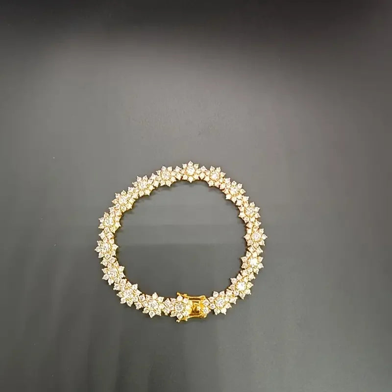 1PC S925 Sterling Silver Moissanite Sunflower Bracelet, Men and Women Temperament Fashion Party Engagement Anniversary Gift
