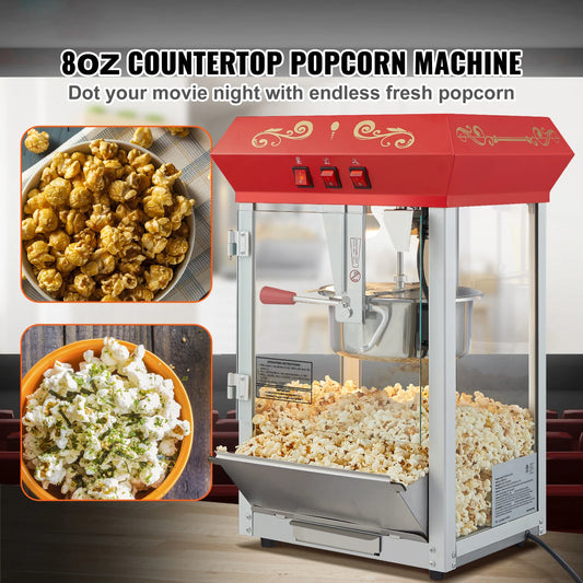 VEVOR 8/12Oz Electric Popcorn Maker Commercial Popper Machine  Automatic Corn Cookware with Scoop Spoon SUS304 Heating Tube