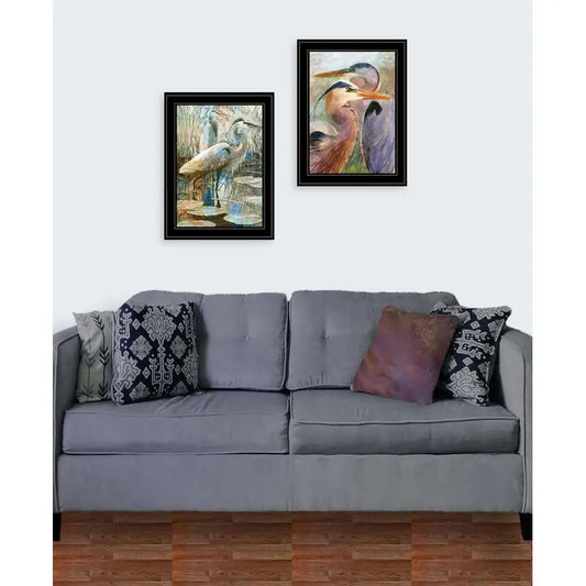Blue Heron Duet Framed Print - 2-Piece Wall Art Set, Ready to Hang, Black Frame Decor
