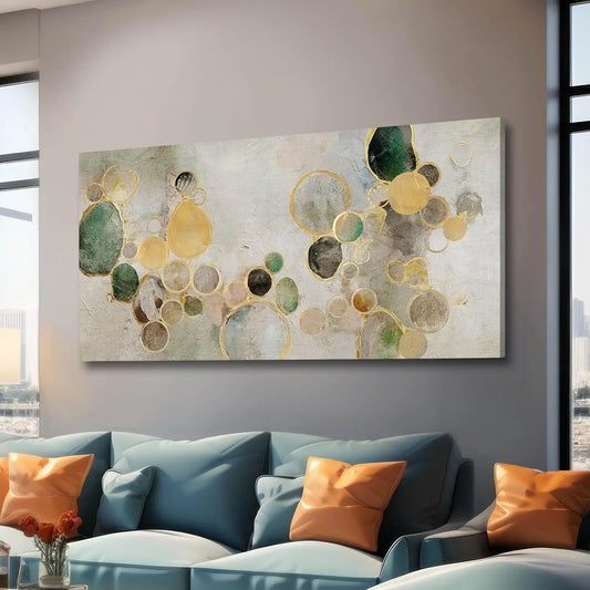 Large Abstract Canvas Wall Art Green and Gold Decorative Painting 29x58 Inches for Kitchen Office Bedroom