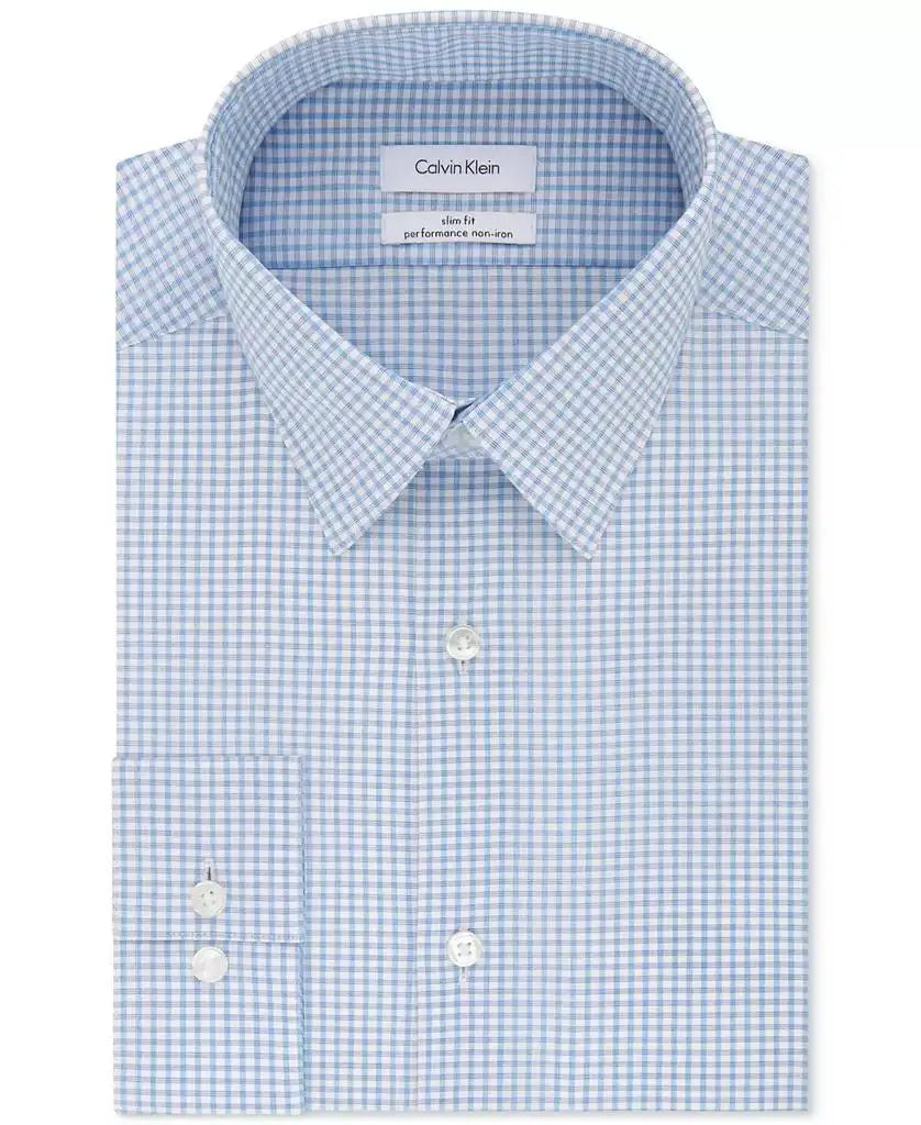 Calvin Klein | Men's Slim-Fit Non-Iron Performance Stretch Blue Check Dress Shirt