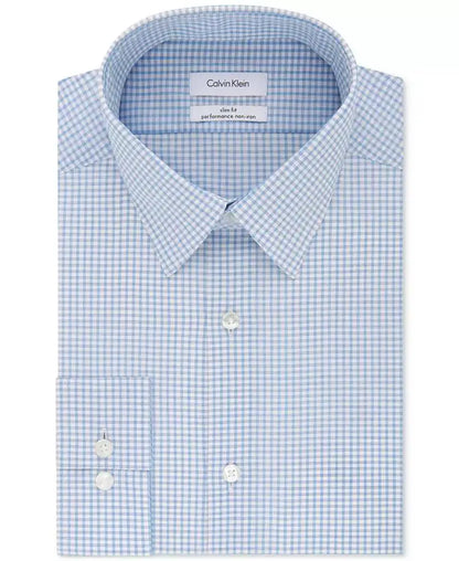 Calvin Klein | Men's Slim-Fit Non-Iron Performance Stretch Blue Check Dress Shirt
