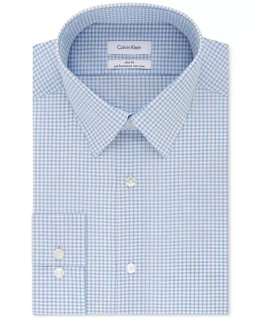 Calvin Klein | Men's Slim-Fit Non-Iron Performance Stretch Blue Check Dress Shirt