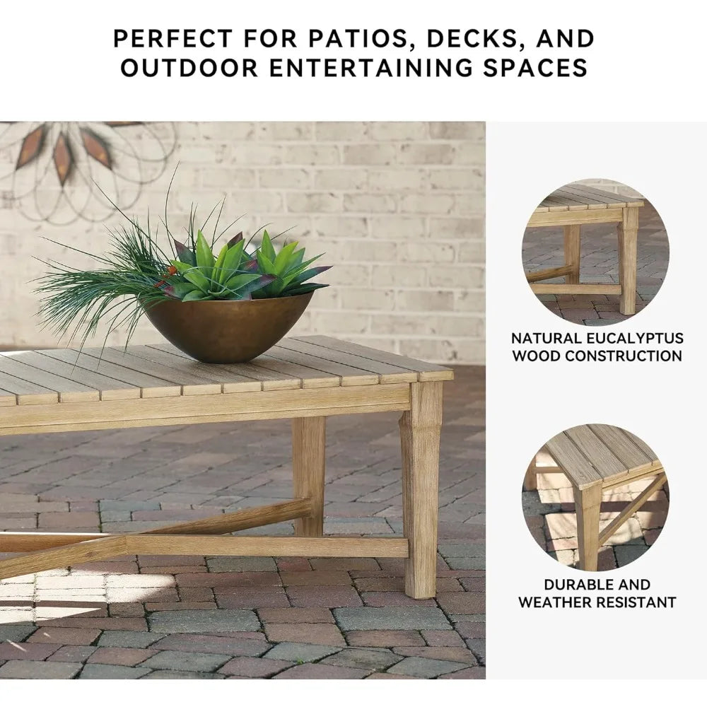 Signature Design by Ashley Outdoor Eucalyptus Carter Hall Patio Coffee Table, Beige
