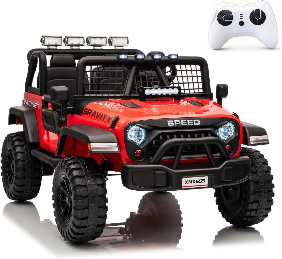Tacleekii  24V Electric Car for Kids 2-Seater Electric Ride-On Truck 4WD, Dual Motors Parent Remote LED Headlights & Music Player Outdoor All-Terrain Vehicle