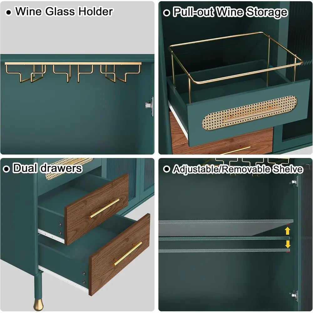 48" Coee Bar Cabinet with Wine Racks and Ders, ern Buet Sideboard with Pull-Out Wine Storage, Liquor Bar Cart or Kitchen, Dining