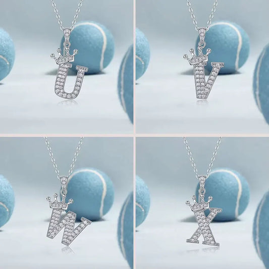 Fashion Crown 26 Letter Pendant Necklace 925 Silver Moissanite Unisex Hip-Hop Style Pendant