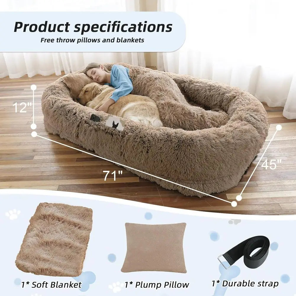 Human Dog Bed, Large Dog Beds for Humans Size Fits You and Pets, Washable Faux Fur Orthopedic Human Pet Bed for People Doze Off,