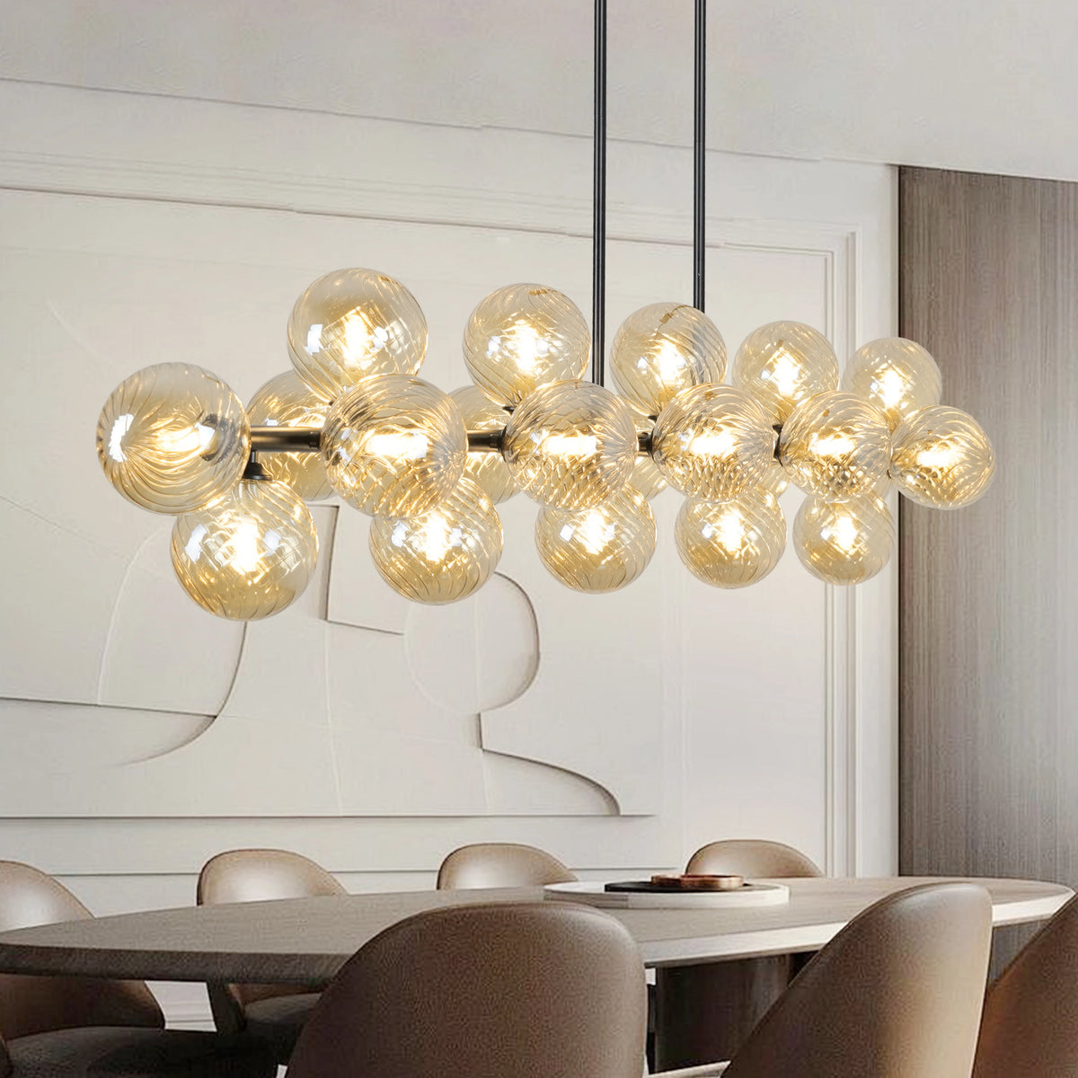 21-Lights Sputnik Chandelier Height Adjustable 70.8in Bubble Glass Chandelier for Dining Room Kitchen Island Mid Century