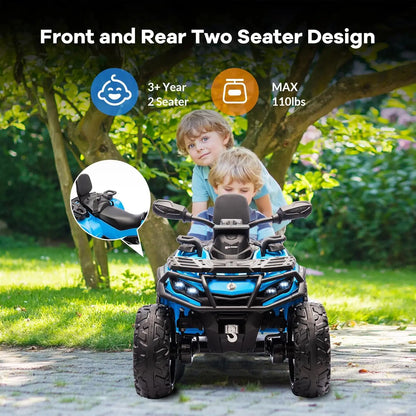 2 Seater Ride On ATV 24V Licensed Can-Am Electric ATV, 4 Wheeler 4WD Leather Seat, LED Lights Ride On Toys, Gift for Kids
