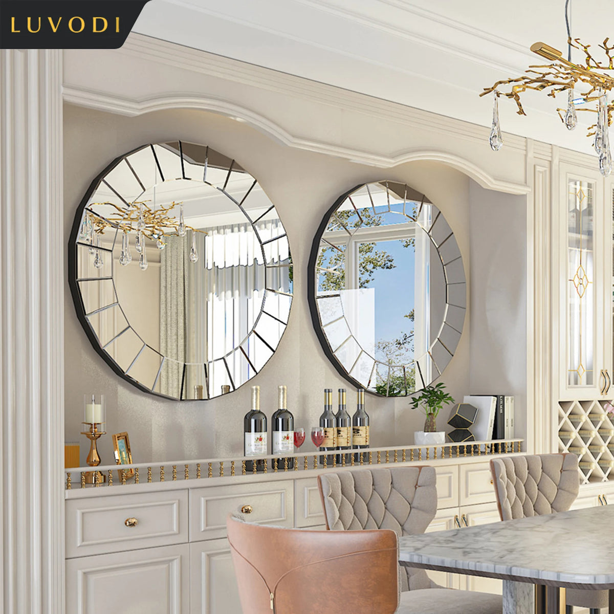 LUVODI 32" Home Living Room Decorative Mirror Wall Mounted Art Design Mirror for Hallway,Dining Room,Wedding