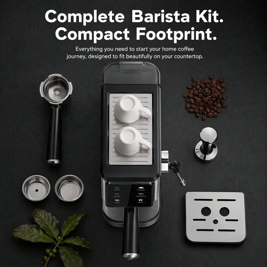 Semi-Automatic Espresso Machine 20 Bar, Dual Boiler System, LCD Touch Control, Steam Milk Frother, Compact Home Coffee Maker For