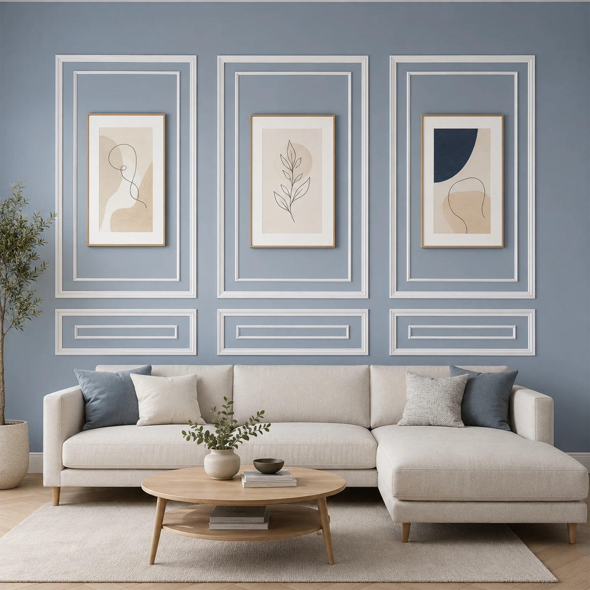 Wall Molding Kit Inner and Outer Layer Double Frame Style 3 Sets Pre-Cut Wainscoting Panels, Peel and Stick Self-Adhesive Accent Wall Trim, Ready-to-Assemble Wall Decor for Living Room Bedroom Office Apartment Dorm