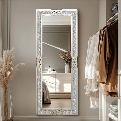 Artloge XL Wall Mirror Full Length Floor Mirror Dressing Mirror with Silver Crushed Diamond Decor Standing/Wall Hanging 160x55CM