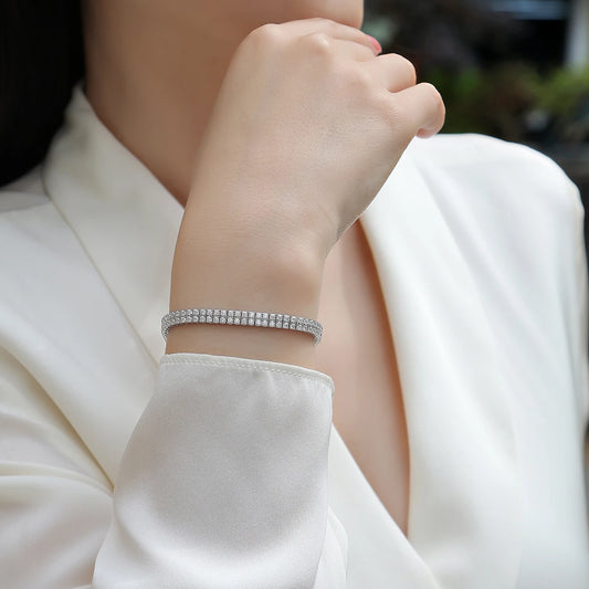 JIUZUAN Moissanite Tennis Bracelet Square Design 925 Silver 18K Gold Plated for Women Jewelry Gift Comes with GRA Certificate