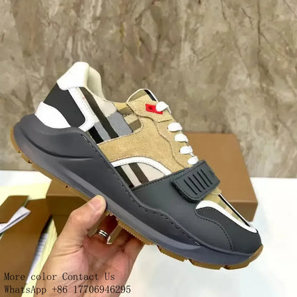 Vintage Suede Casual Shoes Sneaker Leather Flat Trainers Golden Sliver Mesh Shoes Outdoor Runner Trainers Men Sport Shoes