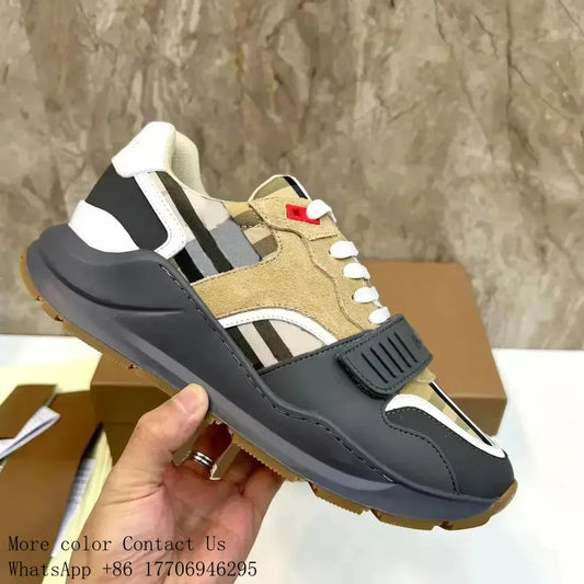 Vintage Suede Casual Shoes Sneaker Leather Flat Trainers Golden Sliver Mesh Shoes Outdoor Runner Trainers Men Sport Shoes