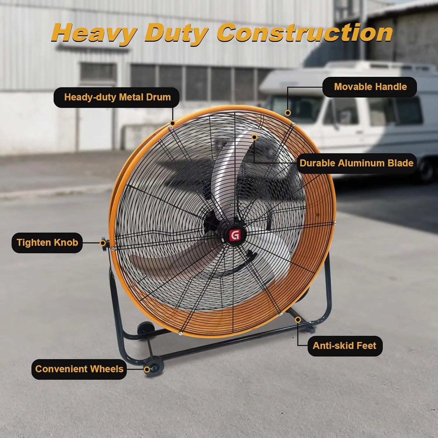 High Velocity Drum Fan, 11756 CFM 3-Speed Adjustable Floor Fan With 360° Tilt, Portable Air Circulator for Industrial Use