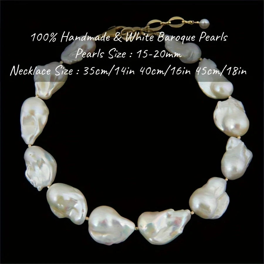 MYSOYA 15-20mm White Baroque Freshwater Pearl Necklace Extender Chain With Gift Box Perfect Gift For Wedding Birthday New Year
