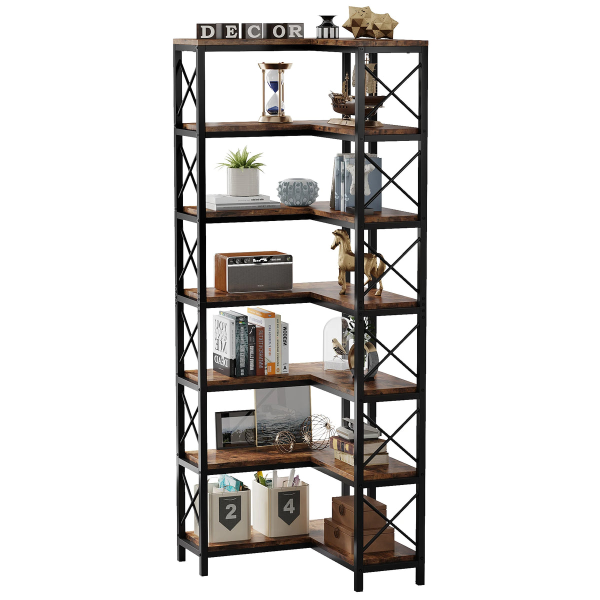 Tribesigns 7-Shelf Corner Bookshelf,Large Modern Corner Bookcase, 7-Tier Tall Corner Shelf Storage Display Rack with Metal Frame