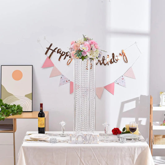 8PCS Acrylic Flower Stand with Crystals Beads for Wedding 31.5 inch Geometric Vase for Tables Column Floral Vase Display Holder