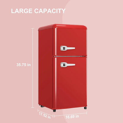 3.2 Cu.ft Compact Refrigerator Red 2 doors Mini Fridge with Freezer, Retro Design Small Drink Chiller for Home, Office