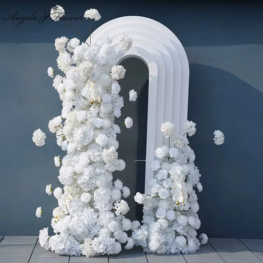 Angela Flower A7749 Pure White Floral Arrangement Wedding Backdrop KT Board Decor Rose Orchid Pompom Floor Flower Row Party Prop