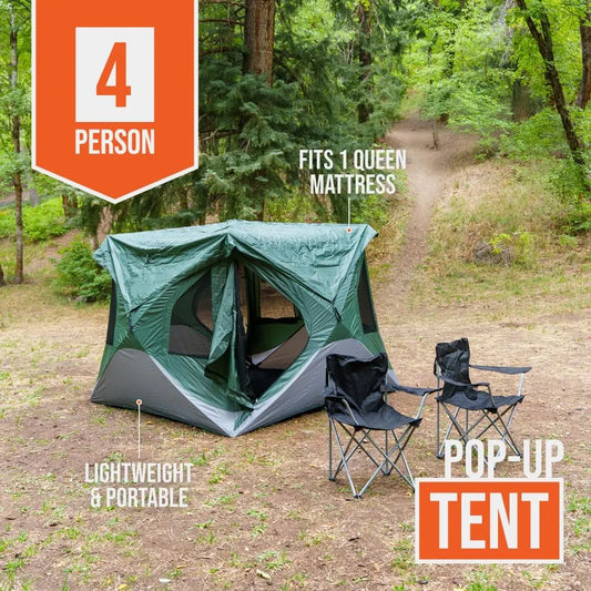 Instant Pop Up Camping Tent for 4-6 People | High-End All-Season Tent with Mesh Windows, Waterproof Rainfly & Tool-Free Setup