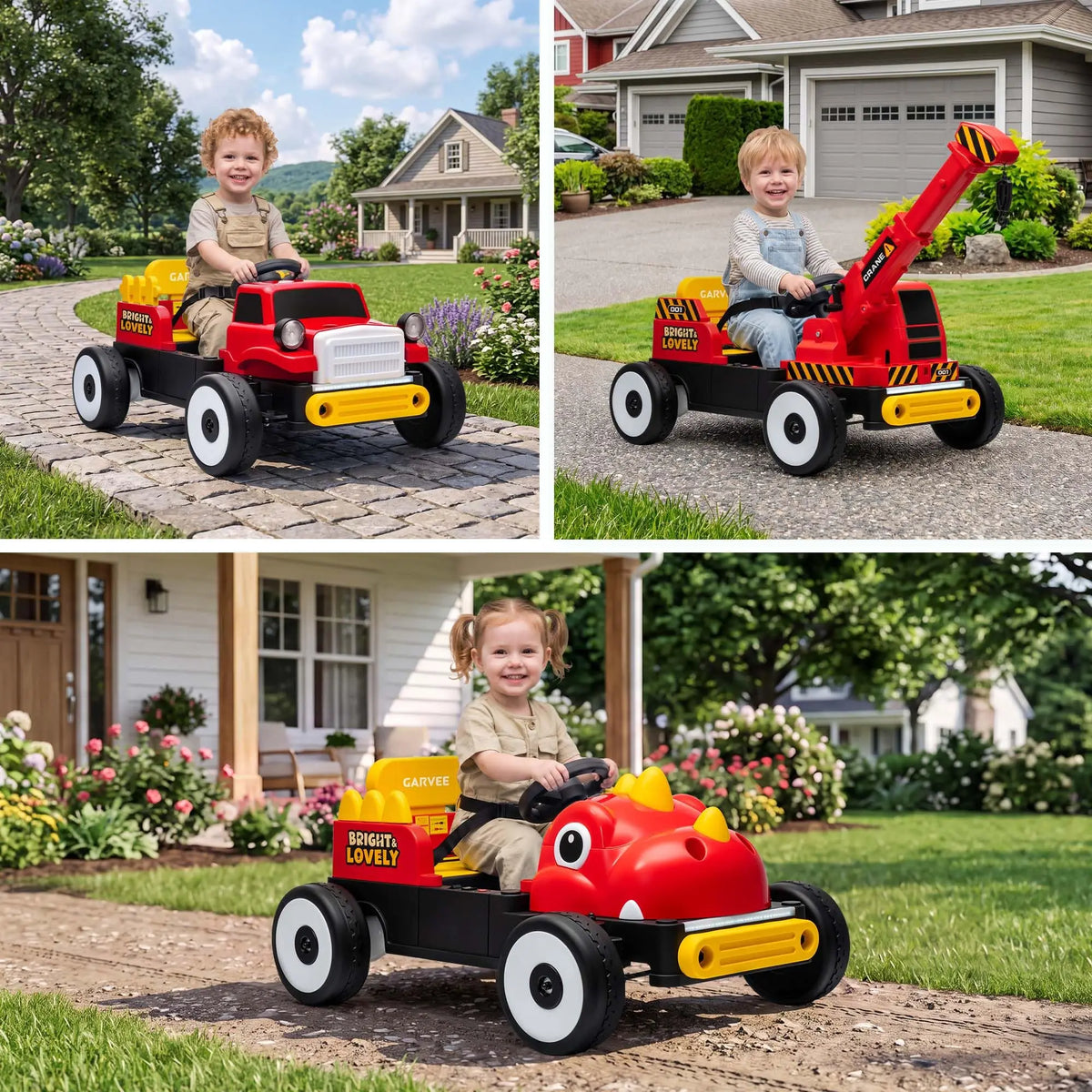3 In 1 Kids Electric Ride On Car With Parent Remote, Off Road Crane Dinosaur Fronts, Led Lights, Music, 2 Speeds