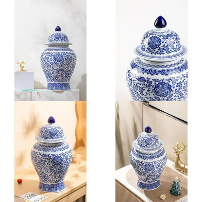 15 Blue & White Porcelain Ginger Jar - Decorative Chinoiserie Vase for Home, Office, Flowers