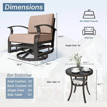 3 Pieces Patio Furniture Set, Outdoor Aluminum Swivel Gliders Rocker, Patio Bistro Set Rocking Chair with Tempered Glass Side T