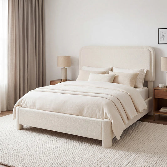 JHK Full Queen Size Teddy Velvet Bed Frame with Adjustable Headboard Heavy Duty Bed Frame No Box Spring Needed Easy Assembly For Bedroom