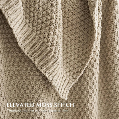 Chunky Chenille Knit Throw Blanket, Soft Oversized King Moss Stitch for Bed Couch Sofa, Sand Dune 92x108