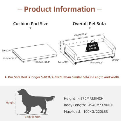 Large Elevated Dog Bed PU Leather Luxury Dog Sofa Couch Waterproof Pet Animal Backrest Snuggle Lounge Bed with Removable Cushion