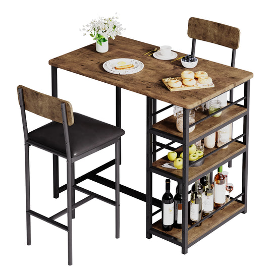 Dining Table Set for 2,Bar Table and Chairs for 2, with 2 Upholstered Chairs, Pub Table Set for Small Space, Apartment, Breakfas