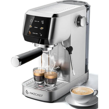 Professional Espresso Machine 20 Bar with Adjustable Temperature Pressure Compact Stainless Steel Coffee Maker Featuring Builti