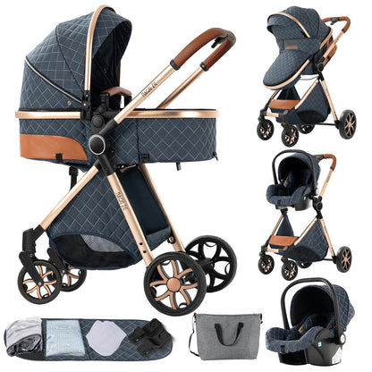 Baby Stroller 3-in-1 Lightweight stroller Travel System Multifunctional Pram with Aluminum Frame Compact Stroller for Newborn