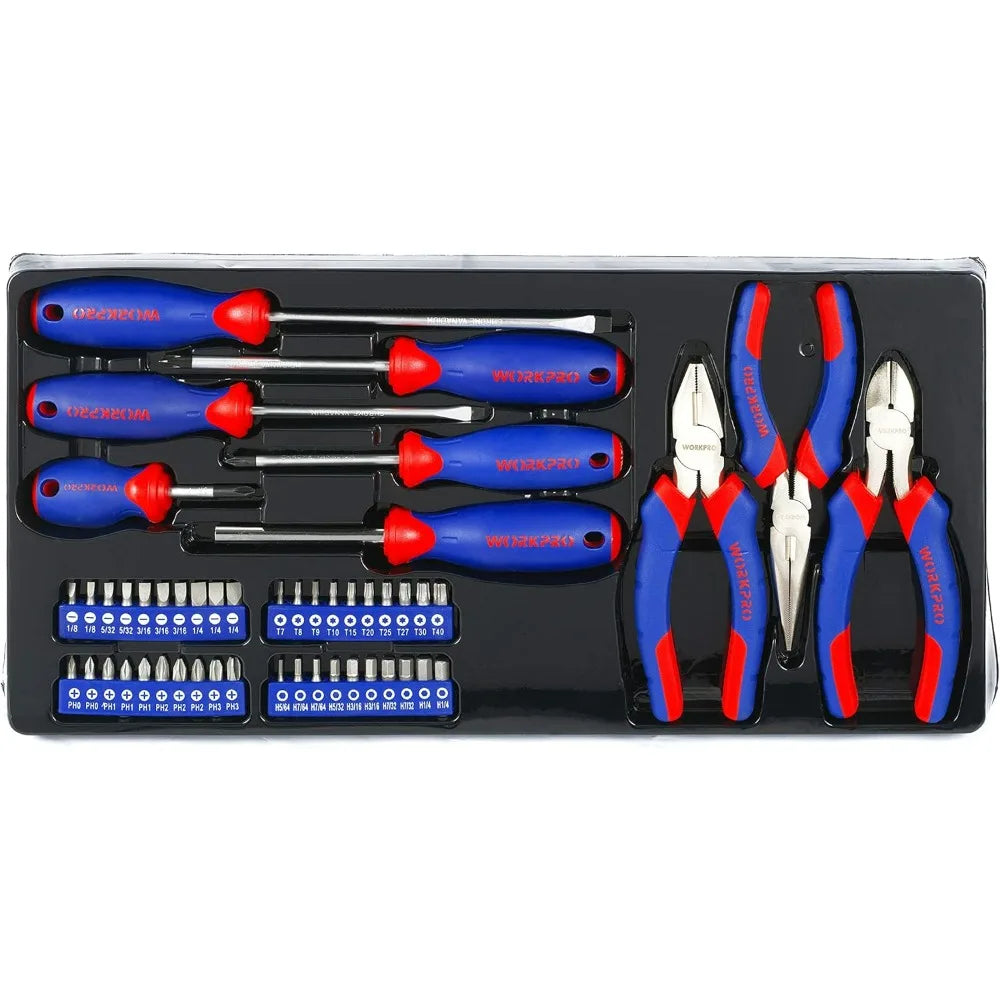 Complete 408-Piece Home Repair Tool Set with 3-Drawer Metal Storage Box and Essential Hand Tools