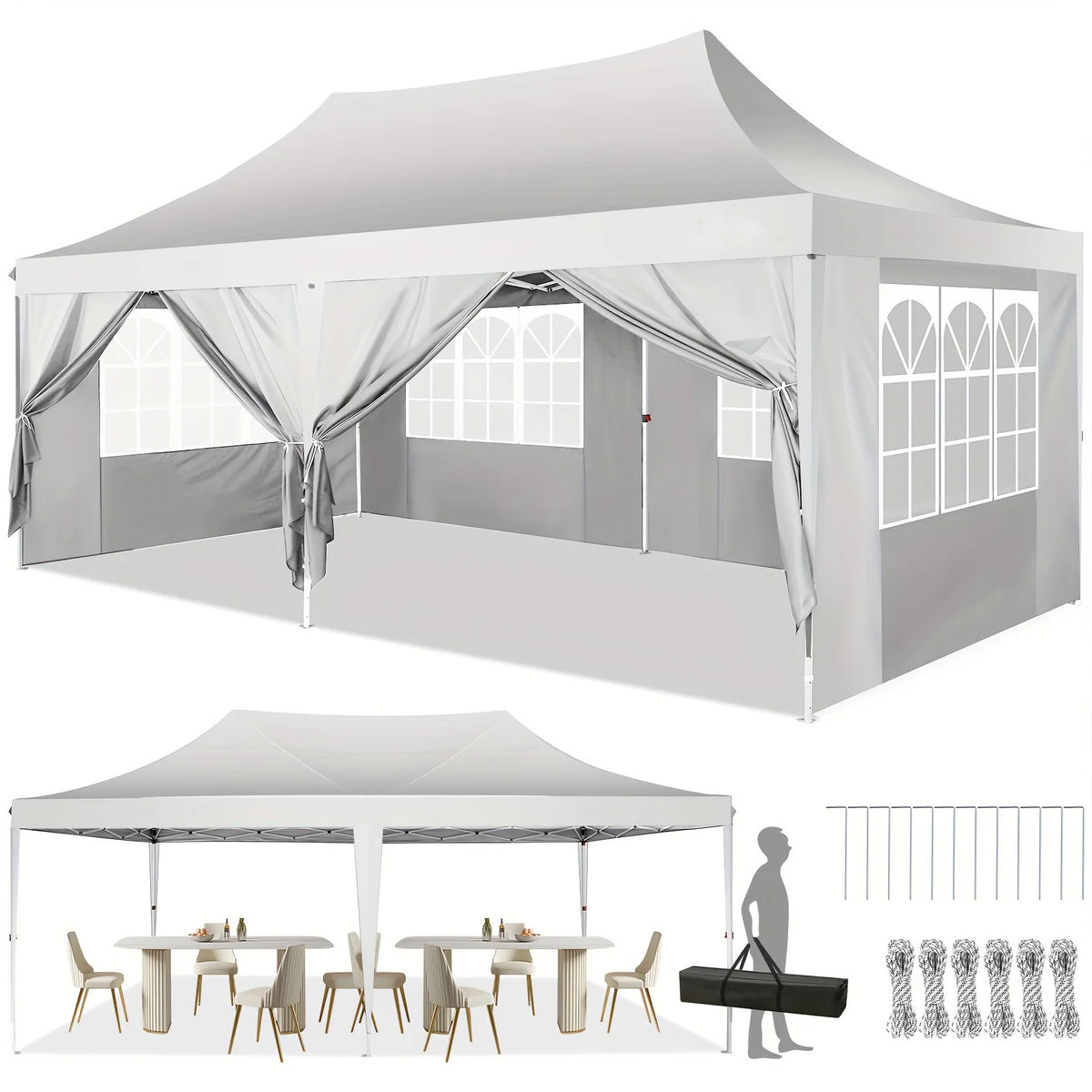 10x20 Pop Up Canopy Tent with 6 Sidewalls, Wedding Party Tent Outdoor Canopy UV50+ Waterproof Canopy Tent Outdoor Gazebo