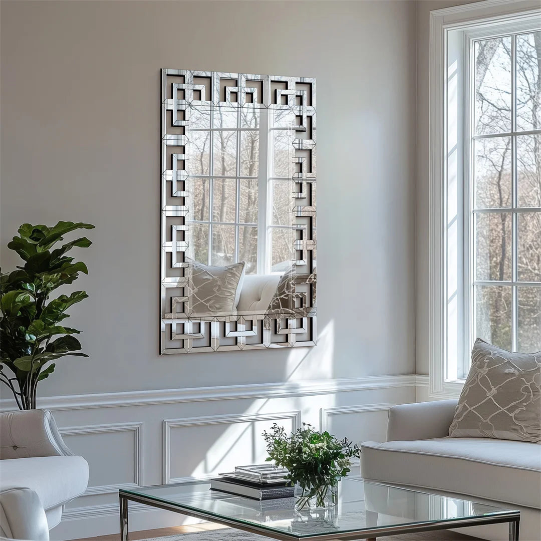 LUVODI Frameless Wall Mirror Silver Polished Hollow-out Design for Living Roon,Home Wall Art Decorative