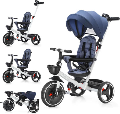 Ubravoo Baby Stroller Tricycle Ride Bike , 5-in-1, Adjustable Canopy, Sitting & Lying,Celerity Disassembly & Assembly,1-5 Years