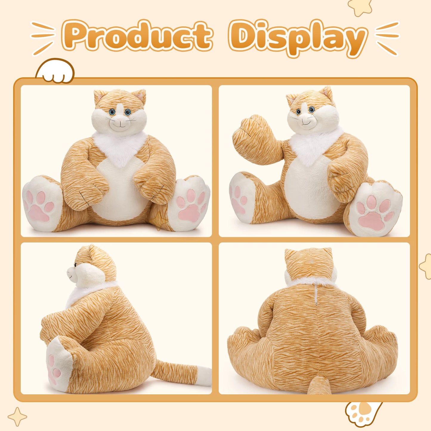 20lbs Giant Big Fat Orange Cat Plush Toy, Large Overweight Cat Stuffed Animal 39.3 inches Huge Cute Jumbo Soft Toys