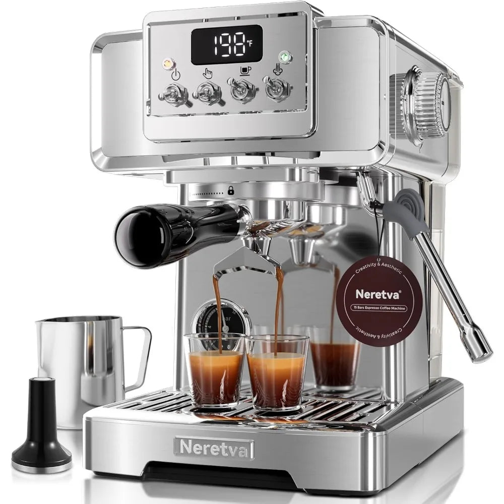 Neretva Espresso Machine, 58mm Professional Espresso Coffee Machine 15 Bar Retro Espresso Maker with Powerful Milk Frother & Vis