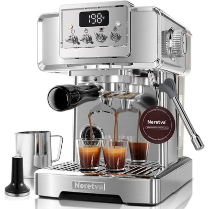 Neretva Espresso Machine, 58mm Professional Espresso Coffee Machine 15 Bar Retro Espresso Maker with Powerful Milk Frother & Vis