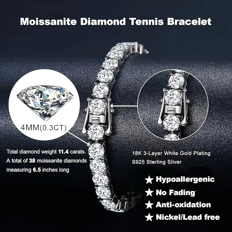Morganite tennis bracelet, featuring 17-25 carat lab-grown diamonds. This women's tennis bracelet is plated with 18k white gol