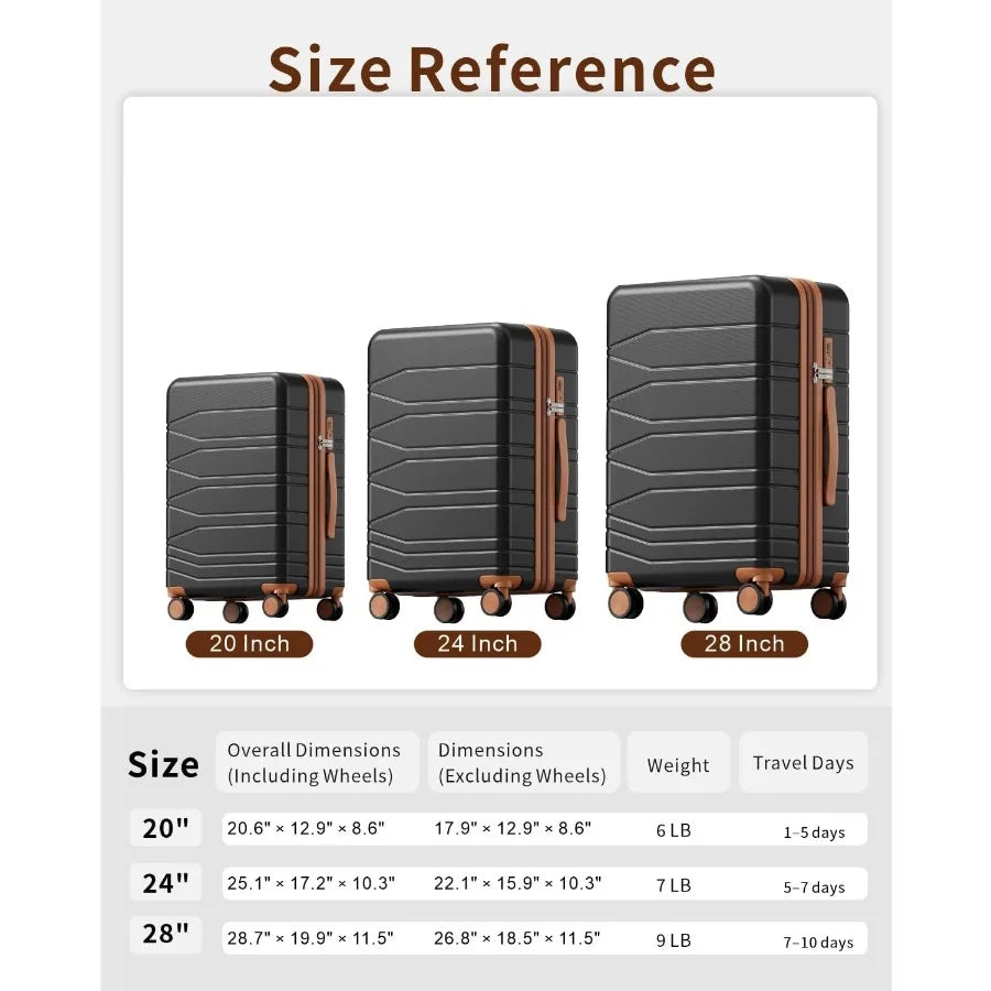 3 Pcs Expandable Luggage Set Suitcases with Wheels Hardshell Large