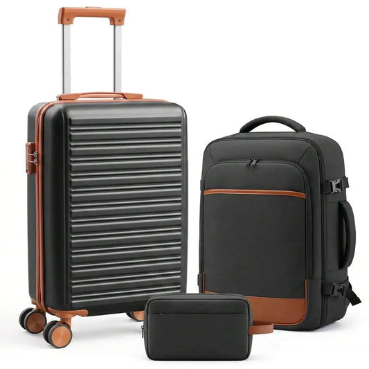 3 Piece Luggage Set With Backpack, Lightweight Hard Shell Suitcase Set, TSA Lock Travel Luggage With Spinner Wheels,20 Inch Carr
