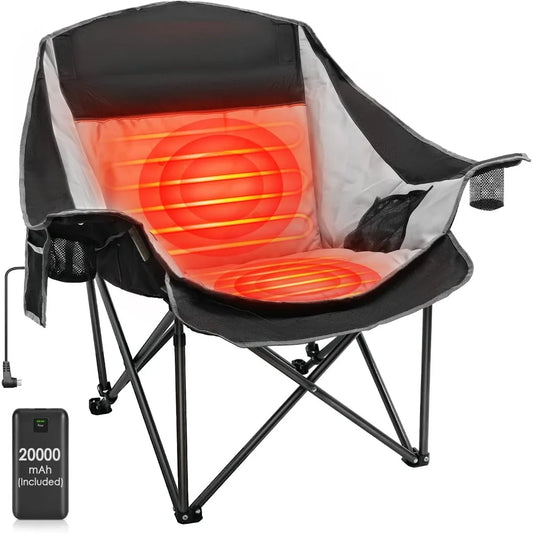 Portable Oversized Heated Camping Chair with 20,000mAh Battery, 3-Level Heat Control and Dual Heating Zones